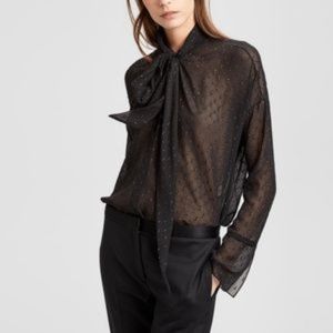 NWT Theory Long-Sleeve Metallic Silk Scarf Shirt